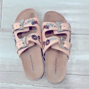 Donald Pliner leather floral slide sandals